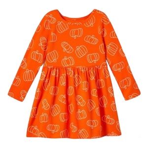 Cat & Jack Toddler Girls Long Sleeve Orange Pumpkin Dress